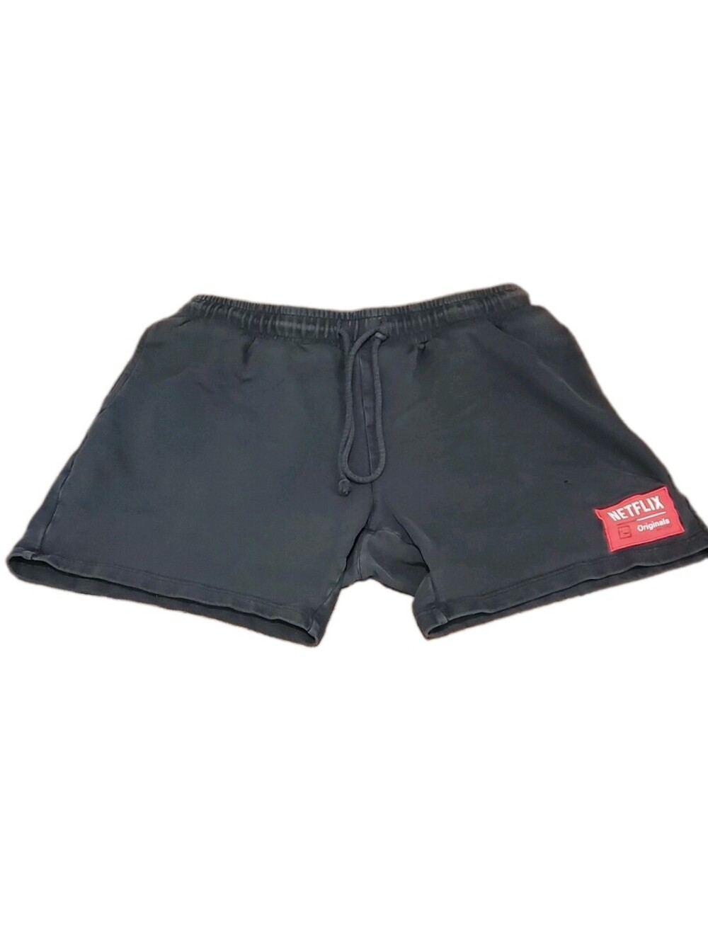 Netflix Originals Shorts Mens SZ L Black Fleece Drawstring Sweat Shorts Hole 383